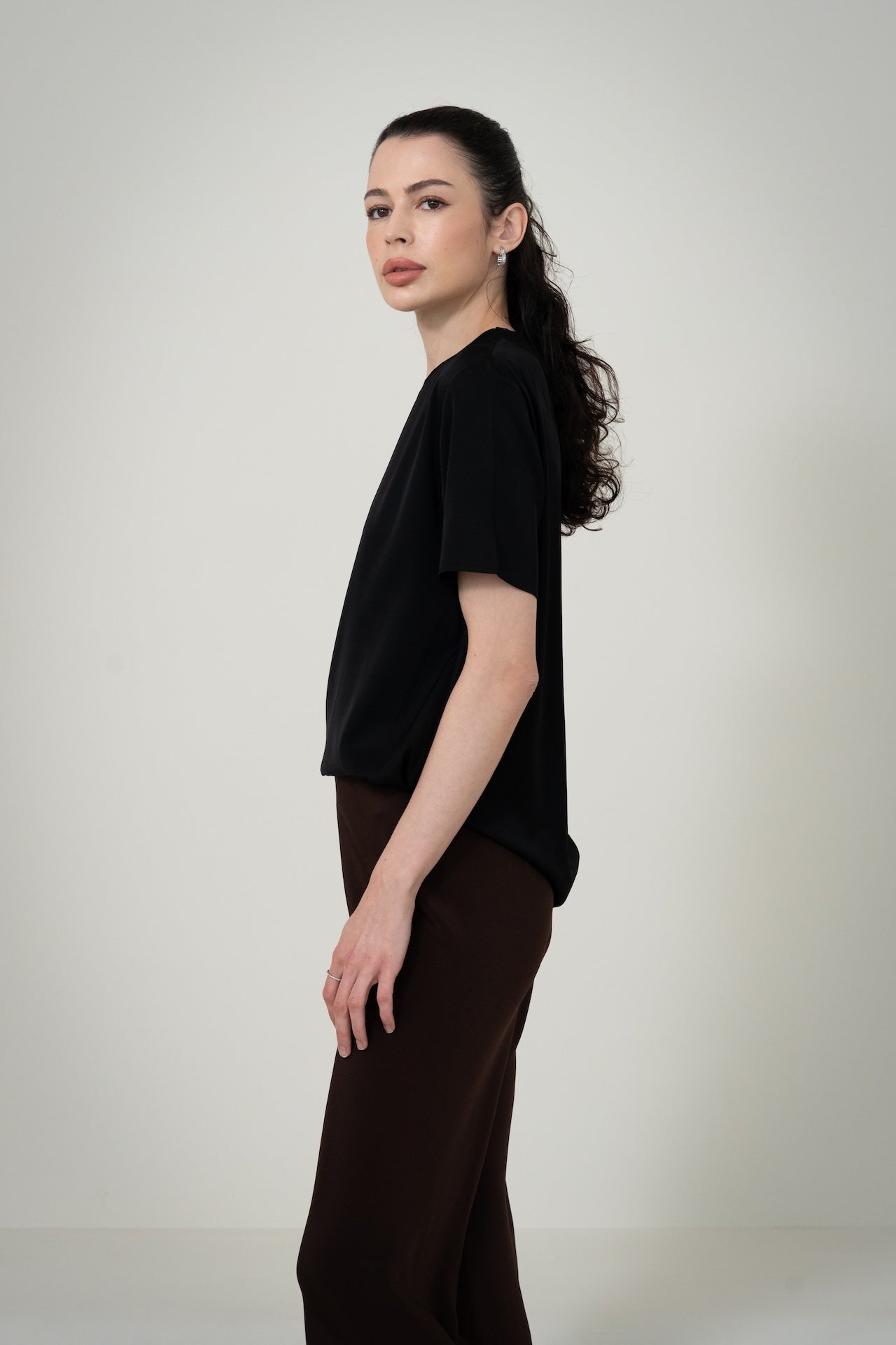 Silk Short-Sleeve Top 霧光真絲短袖上衣