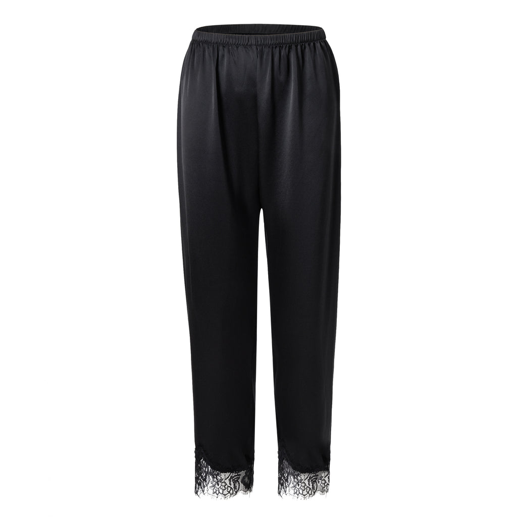 夜影蕾絲長褲套裝｜真絲睡衣套裝