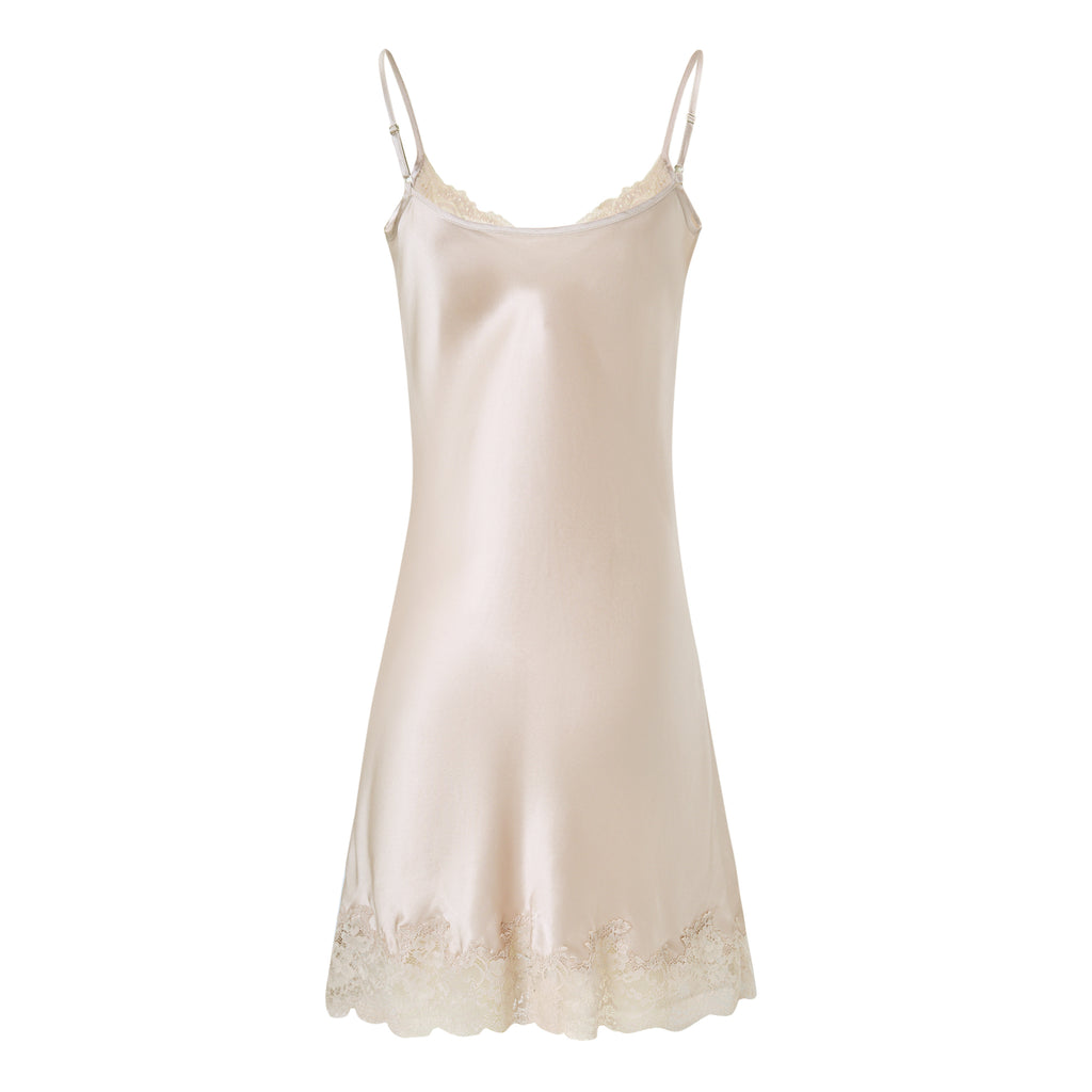 柔光蕾絲細肩帶睡裙｜真絲睡裙