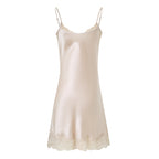 柔光蕾絲細肩帶睡裙｜真絲睡裙