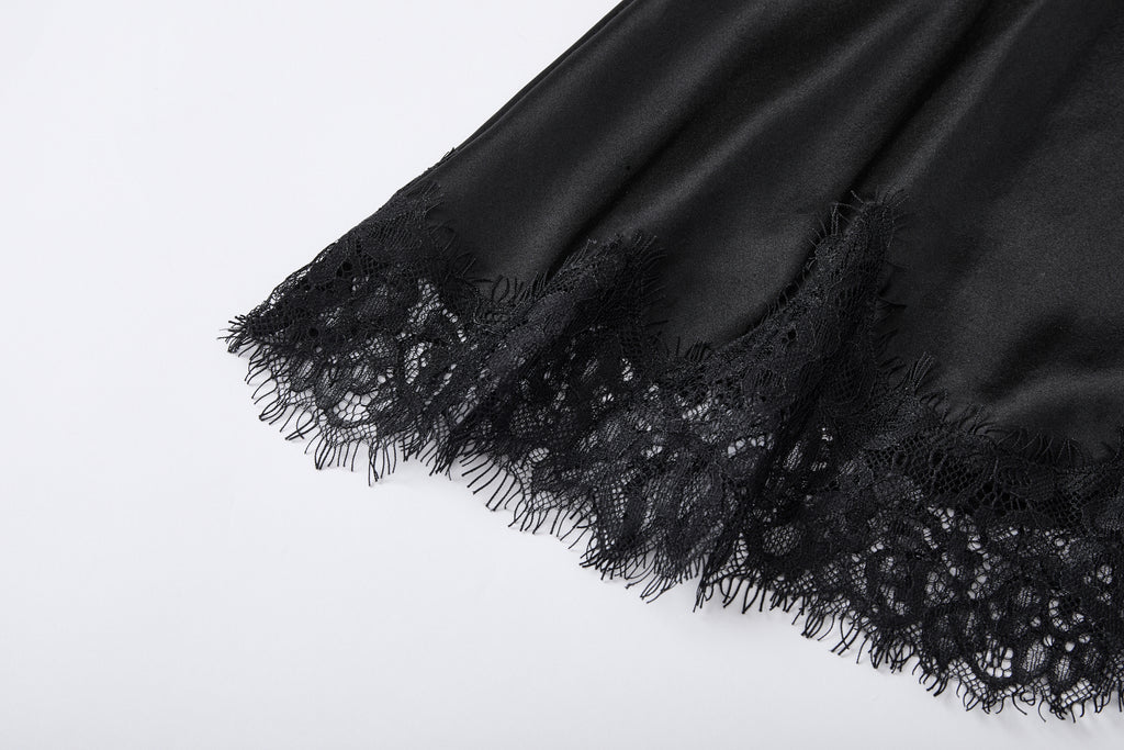 夜影蕾絲長褲套裝｜真絲睡衣套裝