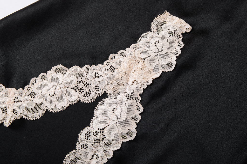 月光蕾絲開衩睡裙｜真絲細肩帶睡裙