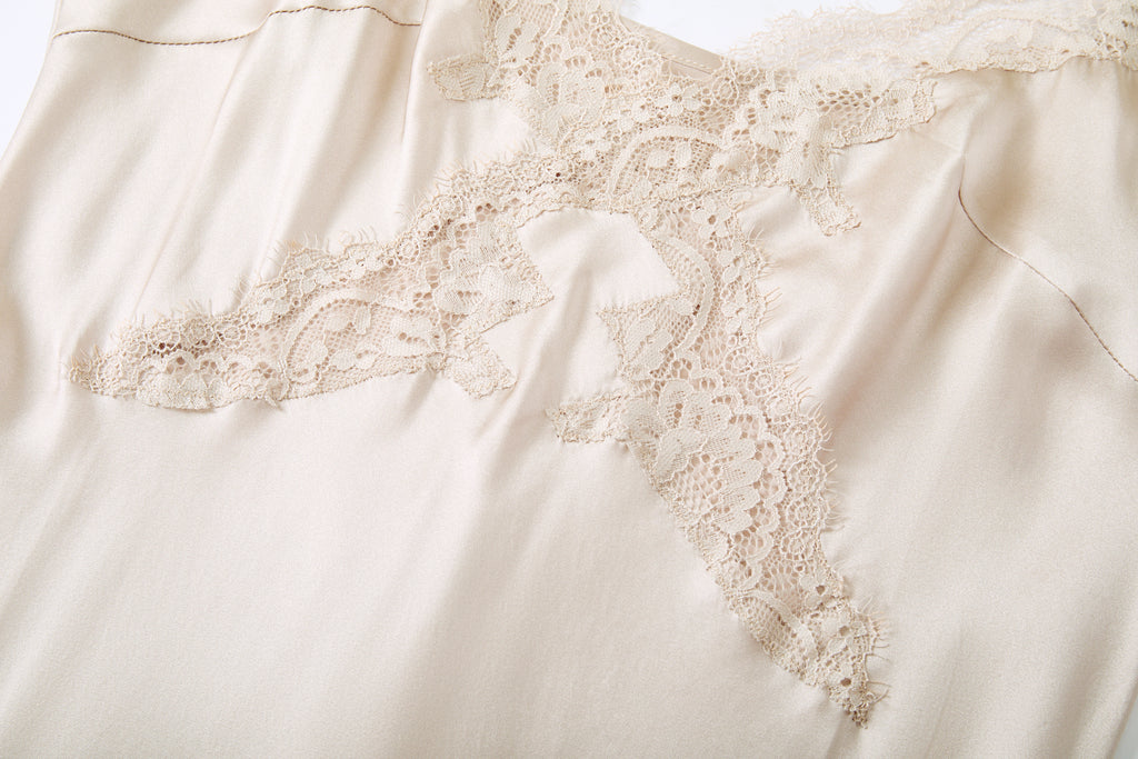 柔光蕾絲細肩帶睡裙｜真絲睡裙