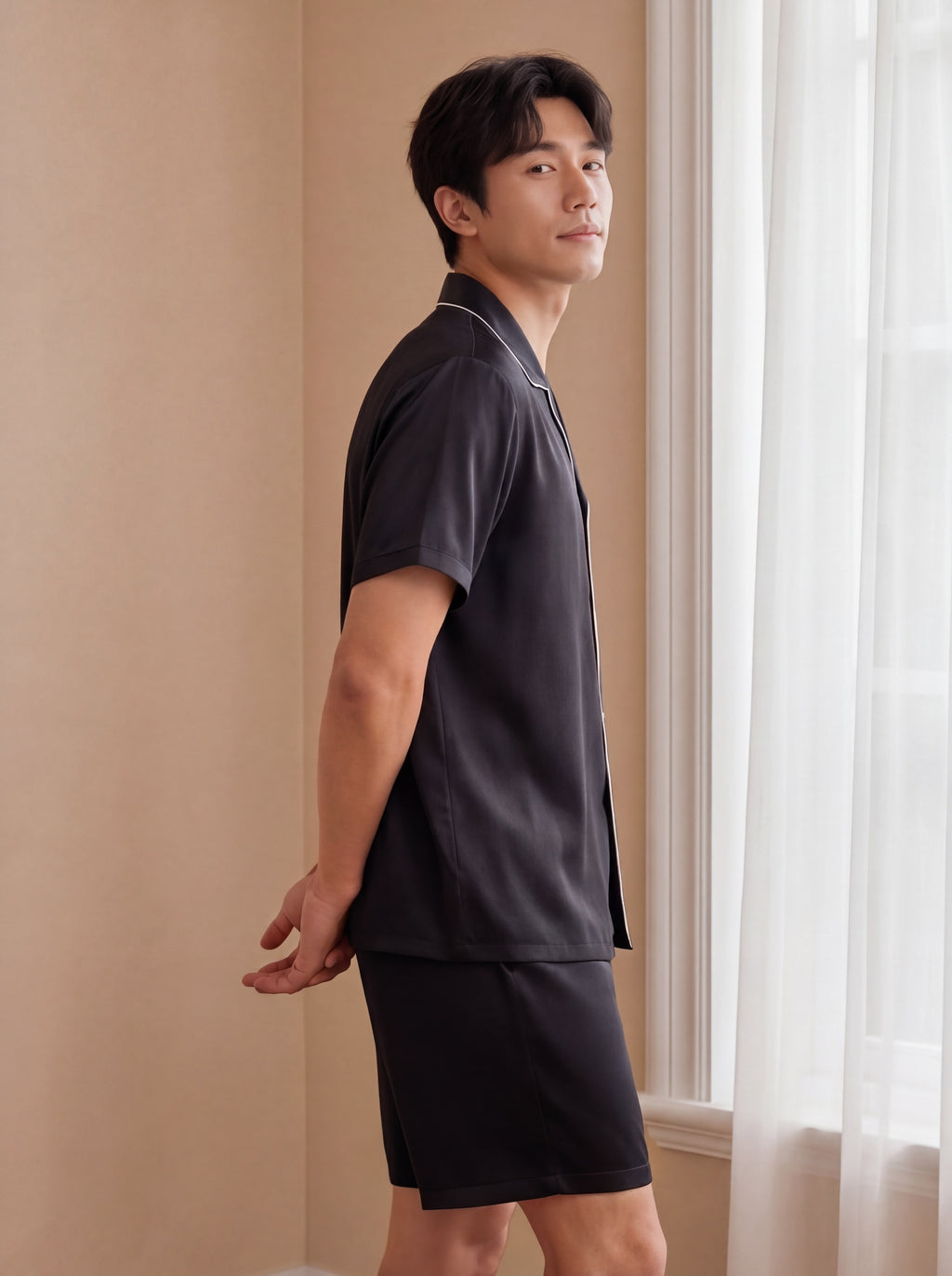 男士經典真絲短袖短褲家居服｜CloudSoft Silk™