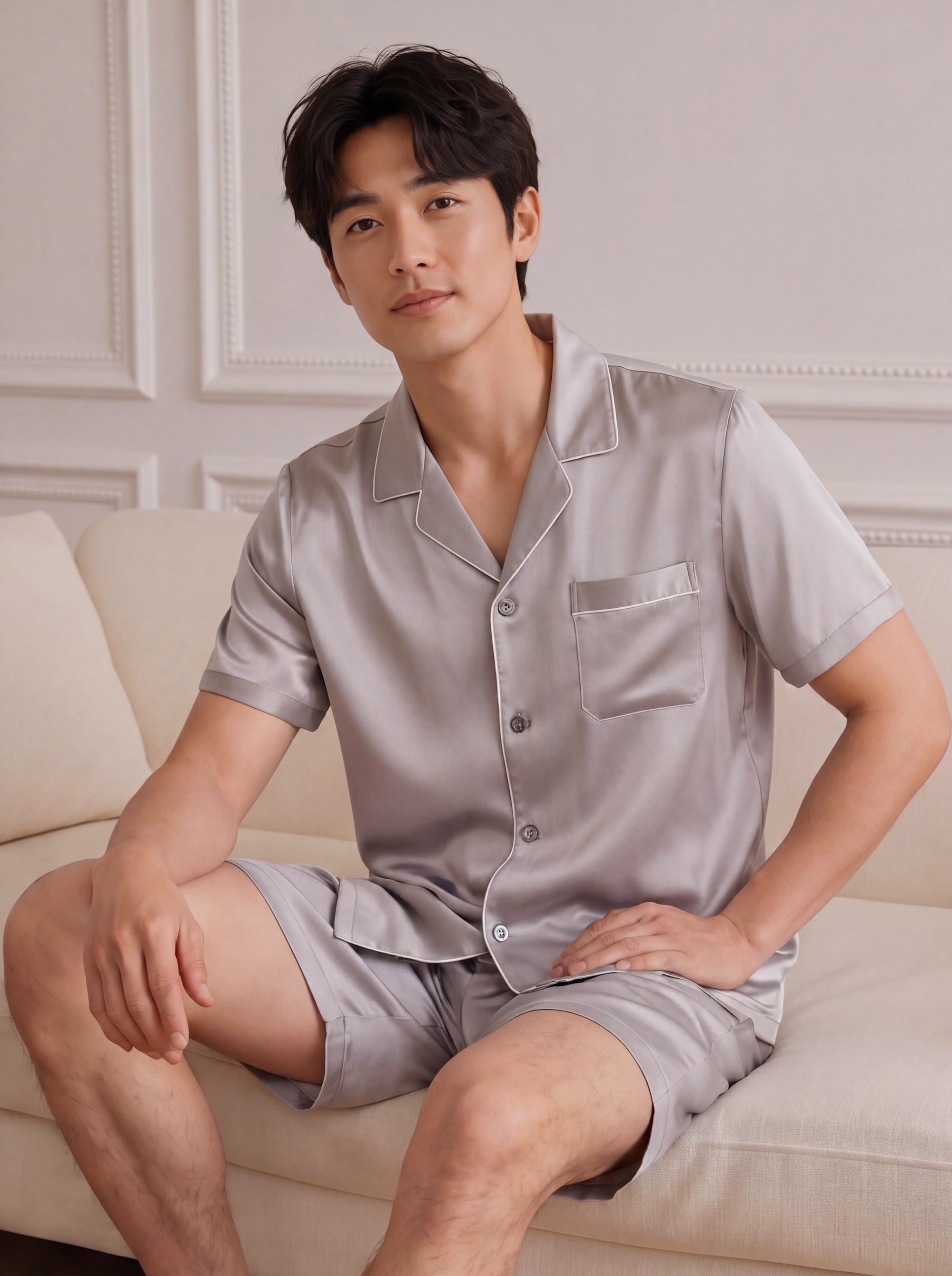 男士經典真絲短袖短褲家居服｜CloudSoft Silk™