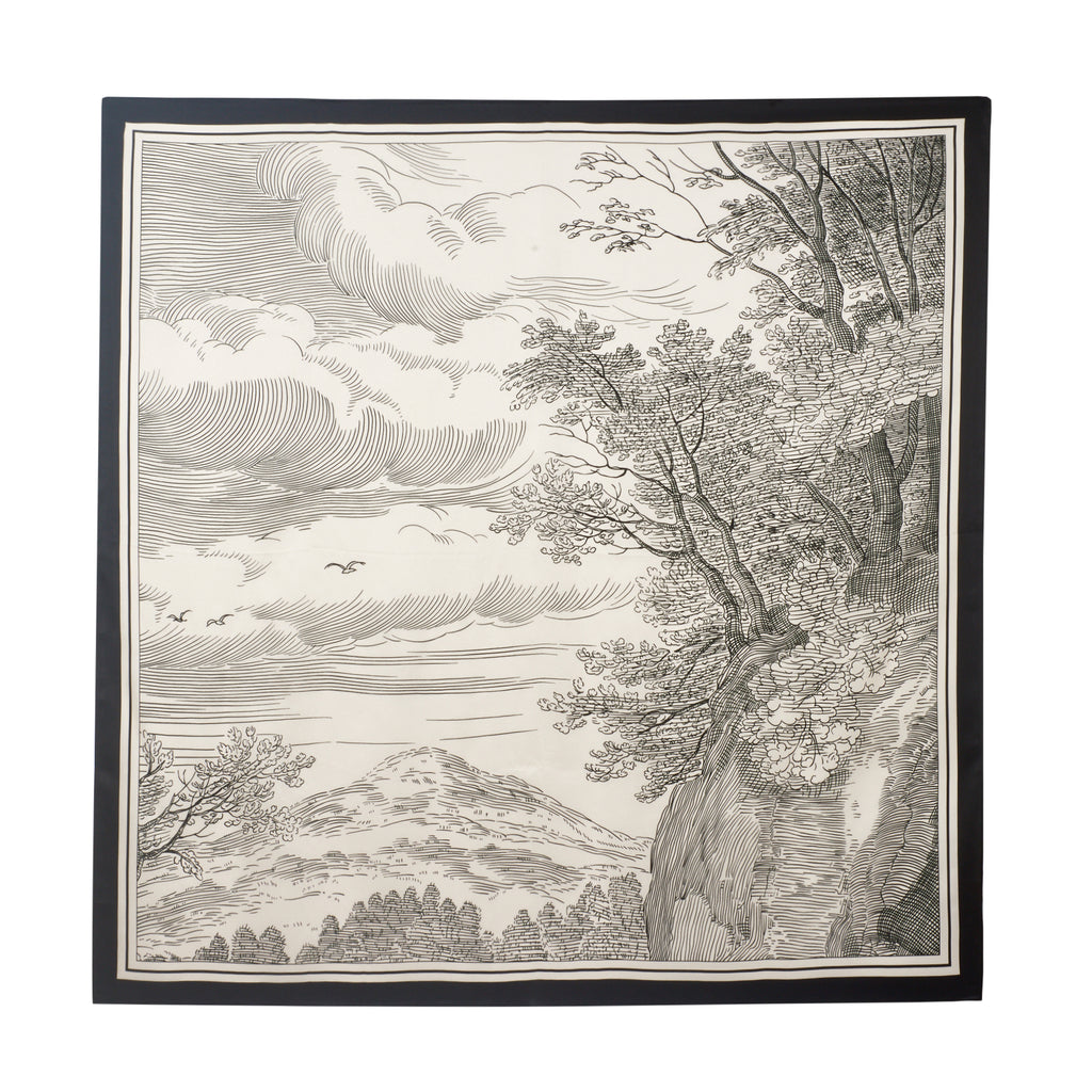 經典真絲方巾 ｜黑白風景・都會極簡｜Silk Art Scarf