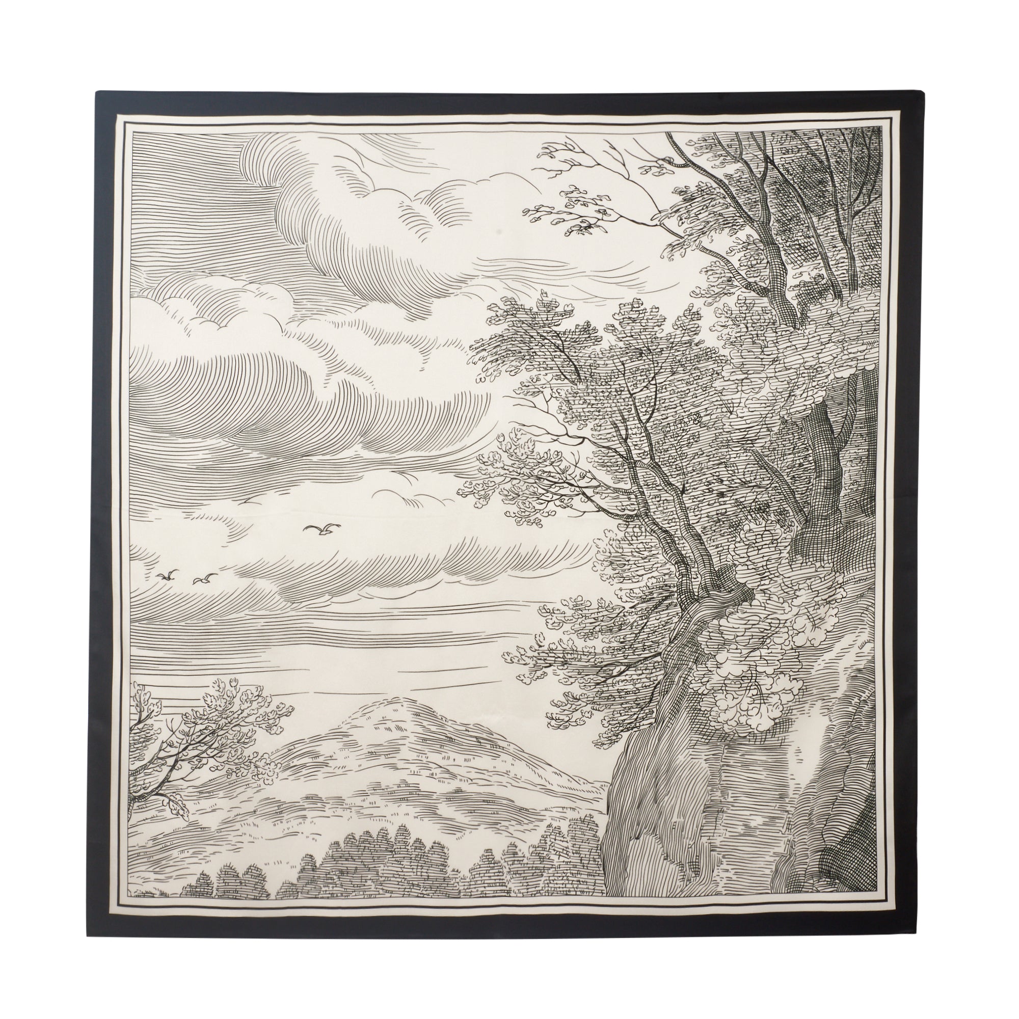 經典真絲方巾 ｜黑白風景・都會極簡｜Silk Art Scarf
