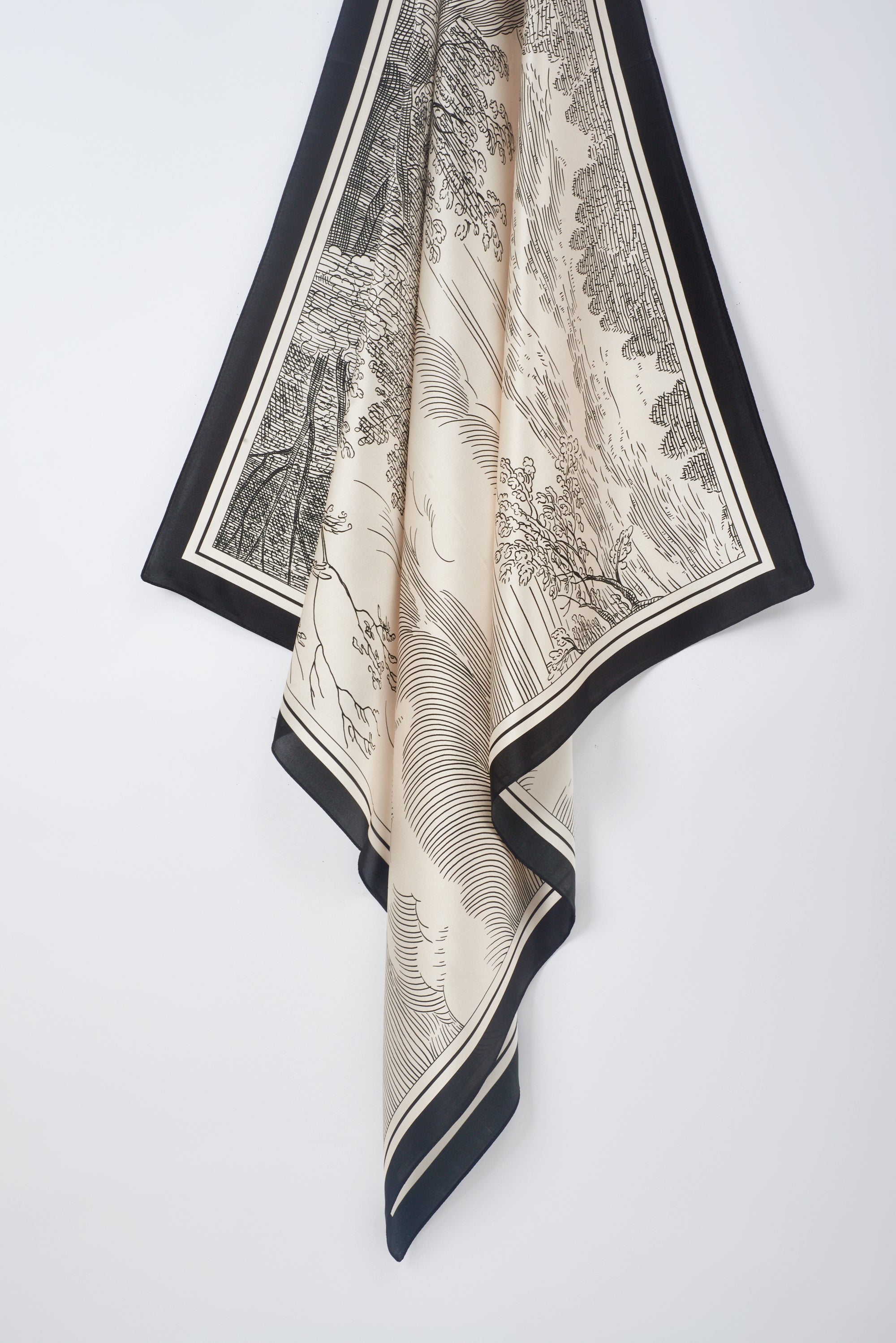 經典真絲方巾 ｜黑白風景・都會極簡｜Silk Art Scarf