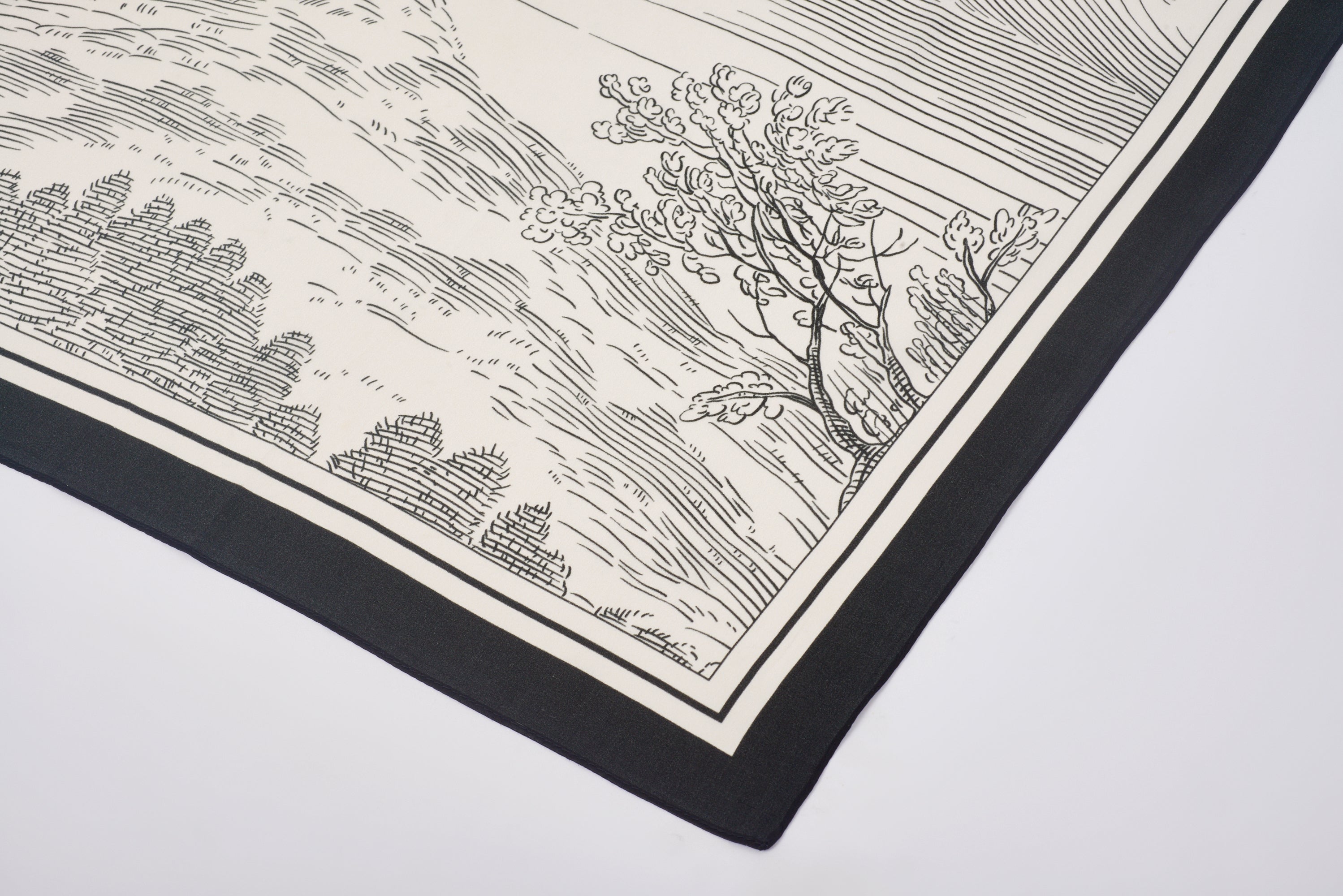 經典真絲方巾 ｜黑白風景・都會極簡｜Silk Art Scarf