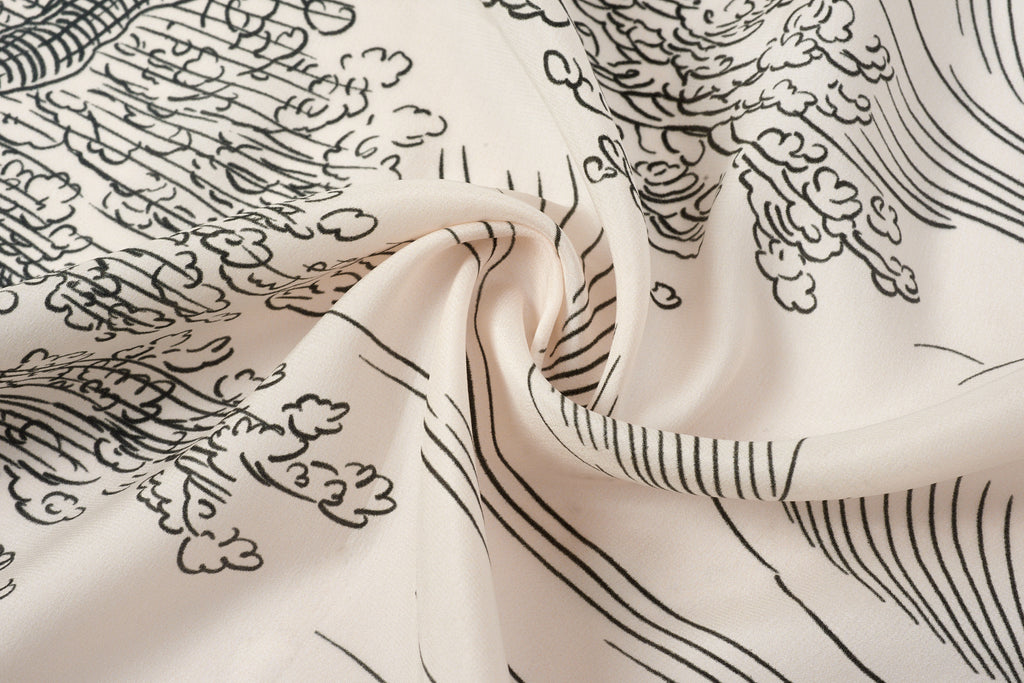 經典真絲方巾 ｜黑白風景・都會極簡｜Silk Art Scarf