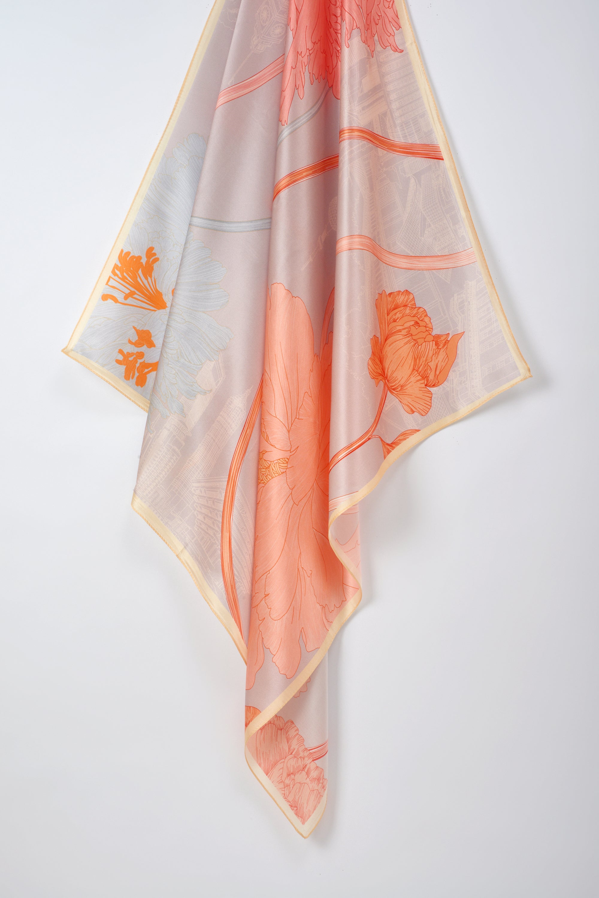 經典真絲方巾 ｜橙霞漸層｜Silk Art Scarf