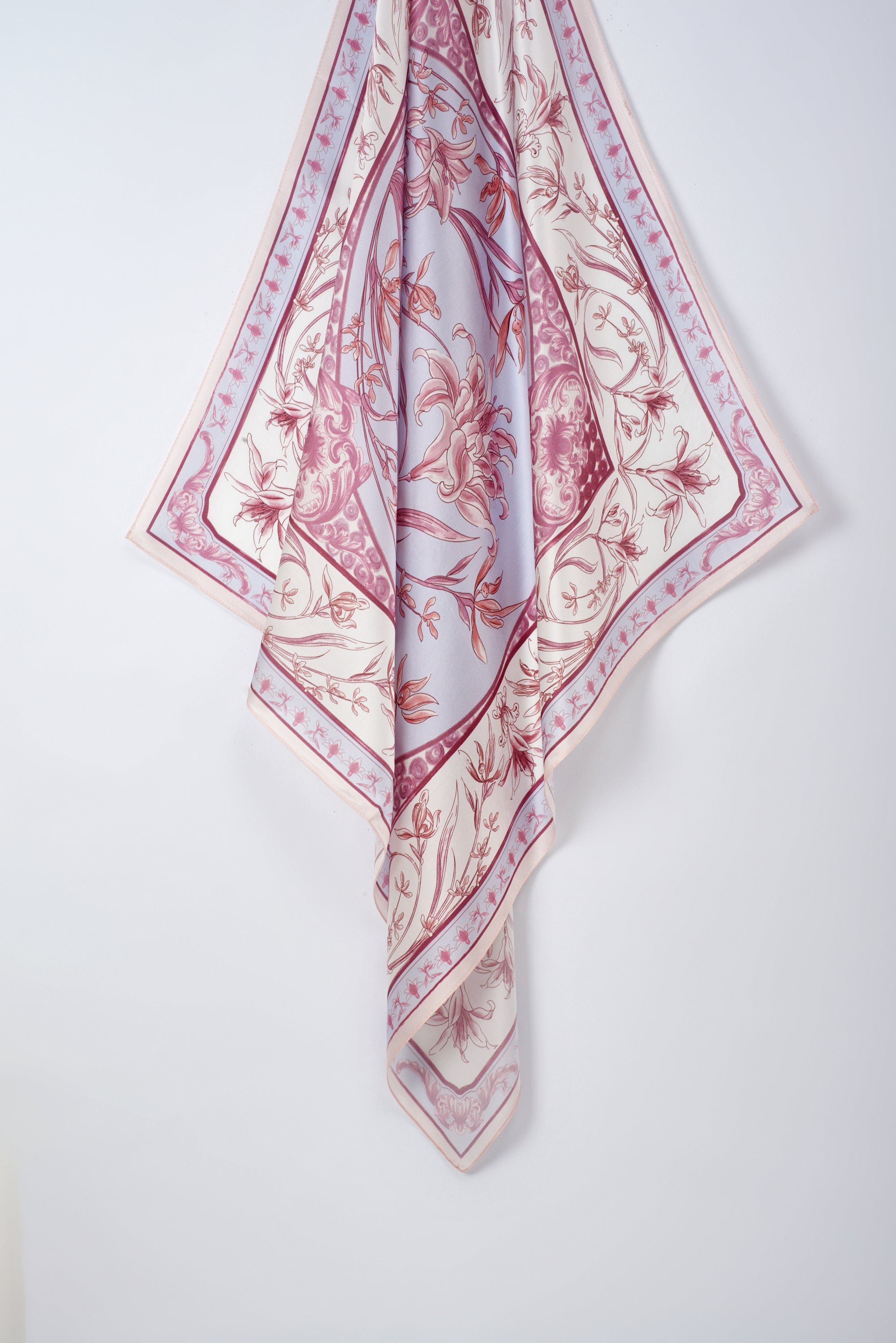 經典真絲方巾 ｜紫蘭花韻｜Silk Art Scarf