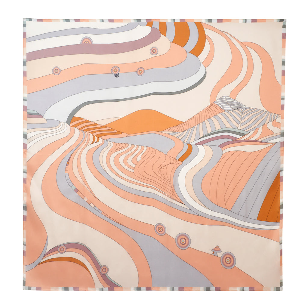經典真絲方巾 ｜幾何暖調｜Silk Art Scarf
