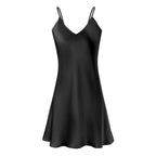 真絲胸墊吊帶睡裙｜可拆胸墊免穿內衣・親膚透氣桑蠶絲睡衣（黑／灰紫）