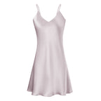 真絲胸墊吊帶睡裙｜可拆胸墊免穿內衣・親膚透氣桑蠶絲睡衣（黑／灰紫）