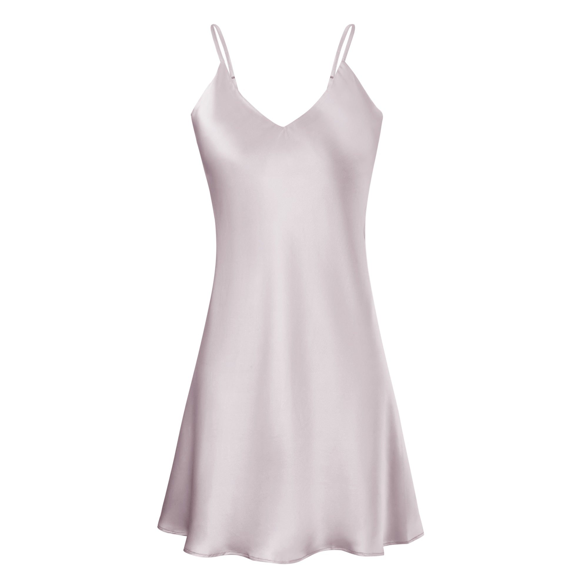 真絲胸墊吊帶睡裙｜可拆胸墊免穿內衣・親膚透氣桑蠶絲睡衣（黑／灰紫）