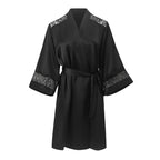 真絲蕾絲吊帶睡裙＋睡袍套組｜可拆胸墊免穿內衣・經典黑法式優雅套裝