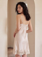 柔光蕾絲細肩帶睡裙｜真絲睡裙