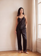 夜影蕾絲長褲套裝｜真絲睡衣套裝