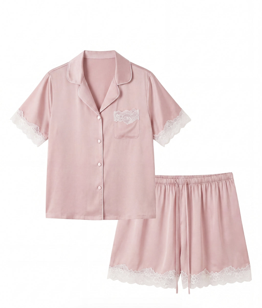 【黑蕾絲・短袖真絲家居服】優雅經典 × 輕盈感受