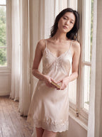 柔光蕾絲細肩帶睡裙｜真絲睡裙