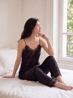 夜影蕾絲長褲套裝｜真絲睡衣套裝