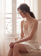 柔光蕾絲細肩帶睡裙｜真絲睡裙