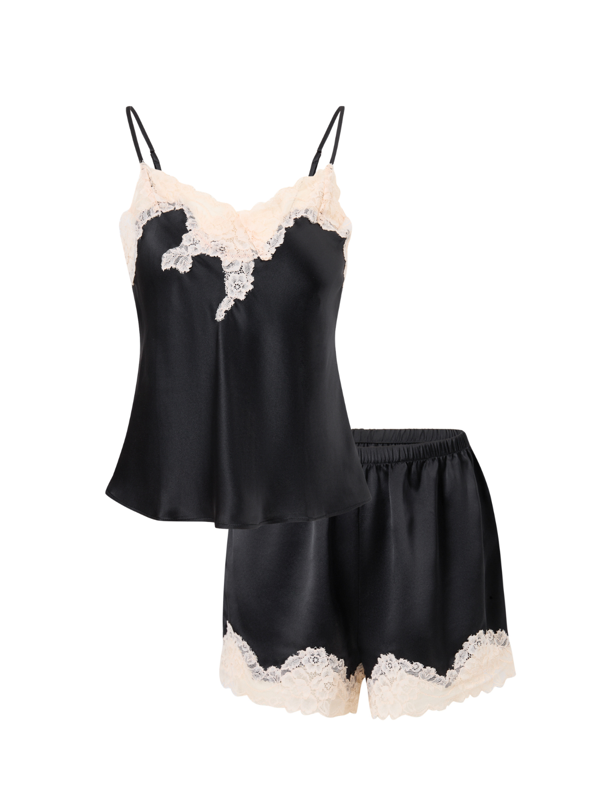微光蕾絲短褲套裝｜真絲細肩帶睡衣
