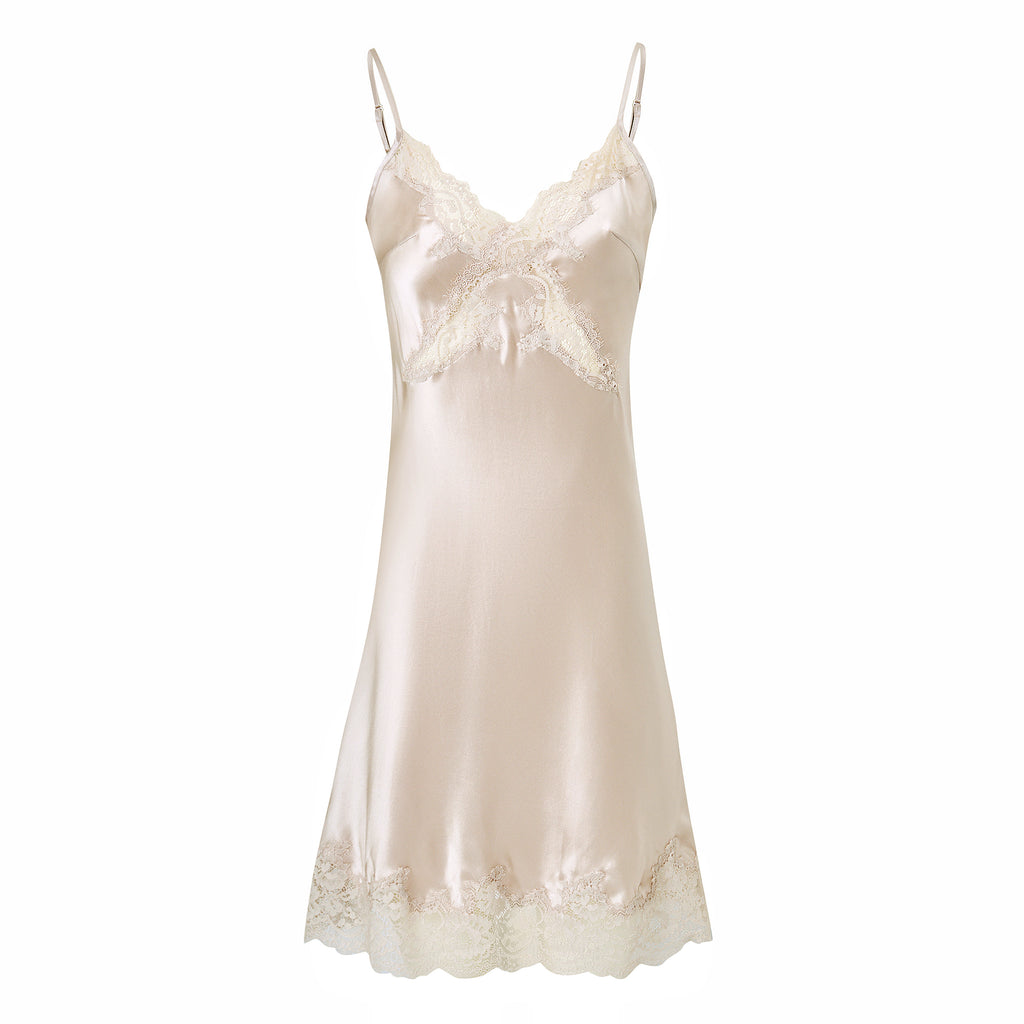 柔光蕾絲細肩帶睡裙｜真絲睡裙