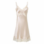 柔光蕾絲細肩帶睡裙｜真絲睡裙