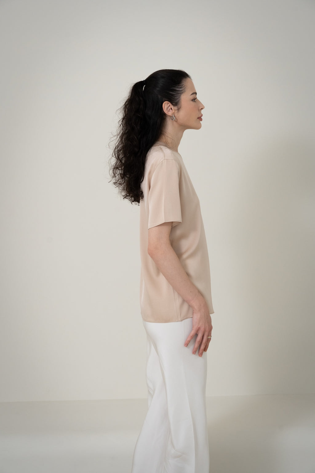 Silk Short-Sleeve Top 霧光真絲短袖上衣