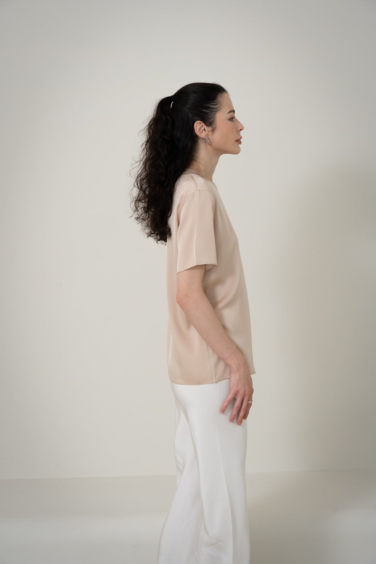 Silk Short-Sleeve Top 霧光真絲短袖上衣