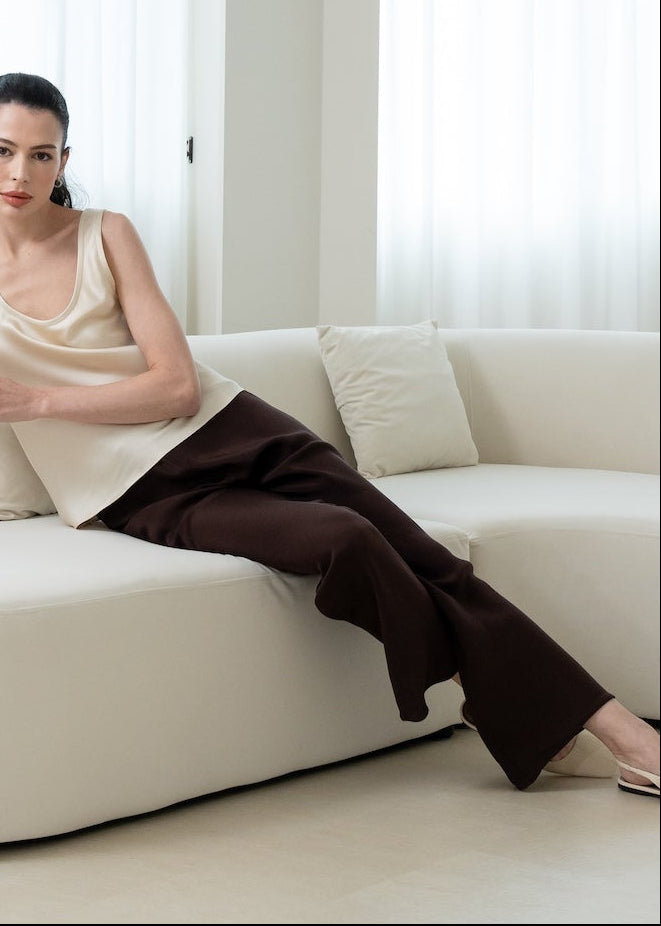 Silk Wide-Leg Pants｜30 Momme Heavy Crinkled Silk 斜裁重皺真絲寬褲