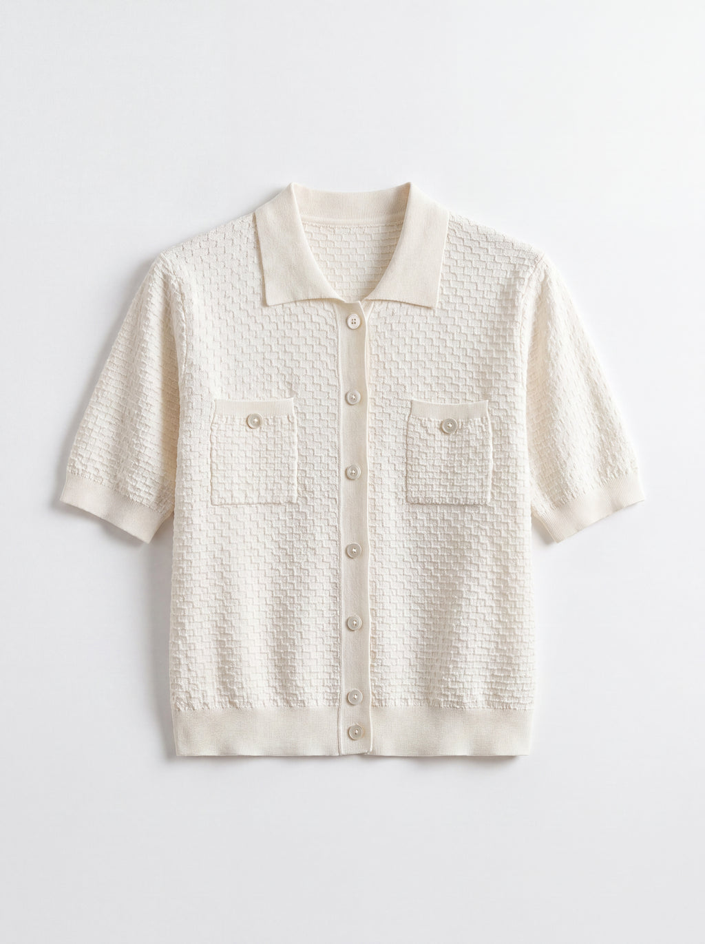 立體織紋短袖 POLO 衫｜真絲棉混紡