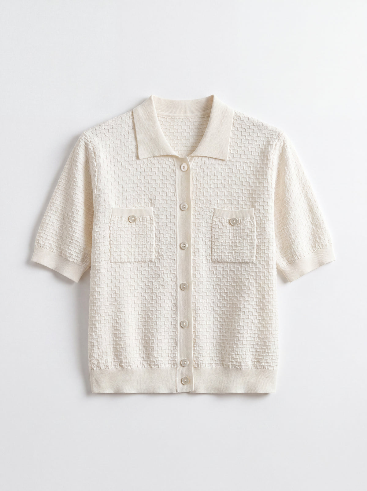 立體織紋短袖 POLO 衫｜真絲棉混紡