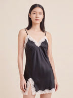 月光蕾絲開衩睡裙｜真絲細肩帶睡裙