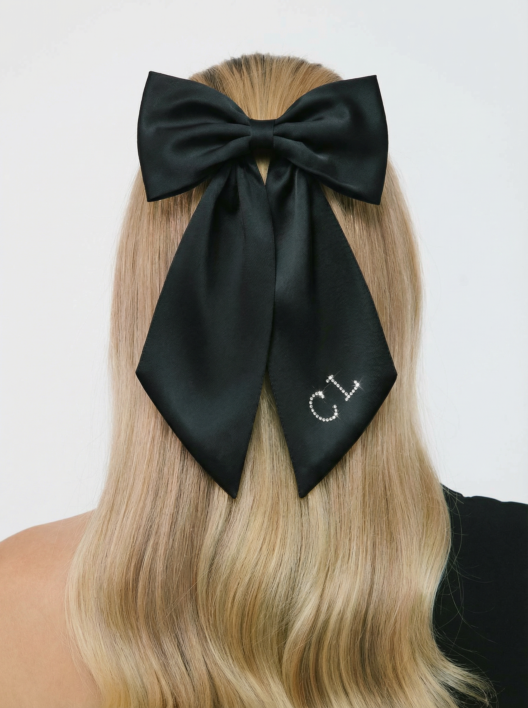 真絲蝴蝶結髮夾｜法式氣質 × 名字客製亮鑽