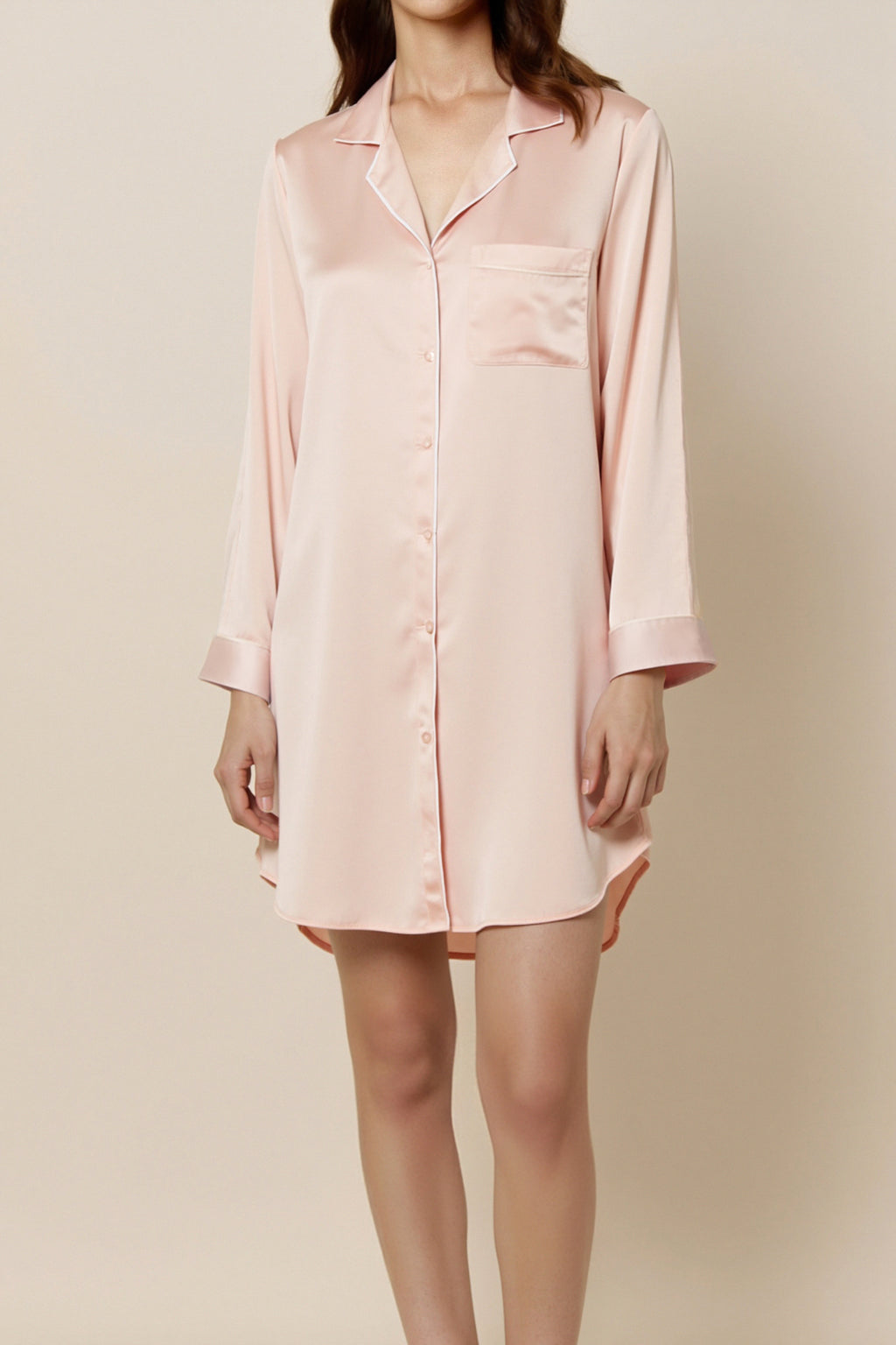 【男友感真絲襯衫睡裙】獨家設計 × 初戀白與甜心粉雙色