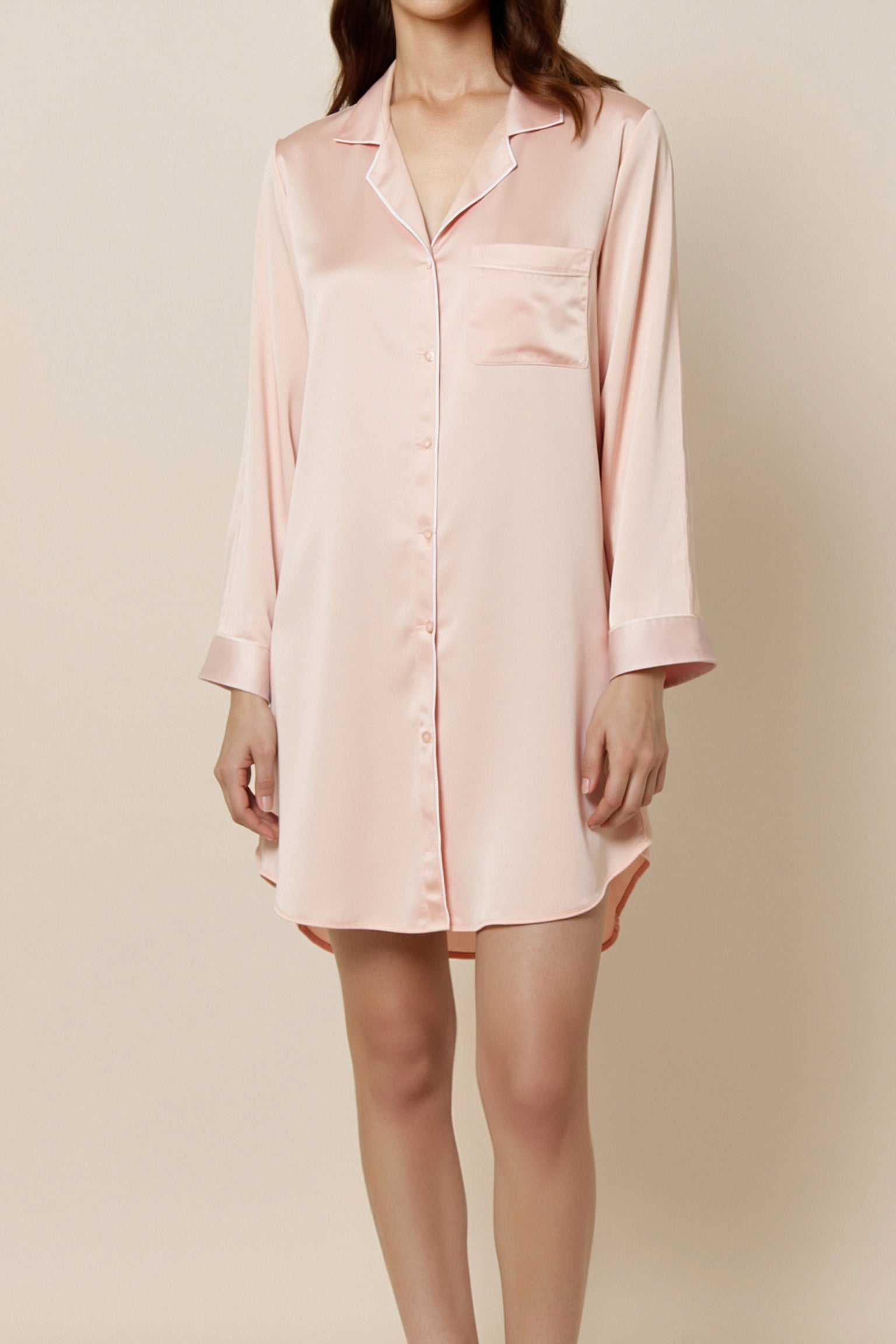 【男友感真絲襯衫睡裙】獨家設計 × 初戀白與甜心粉雙色