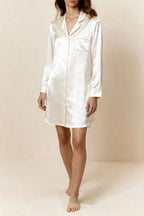 【男友感真絲襯衫睡裙】獨家設計 × 初戀白與甜心粉雙色